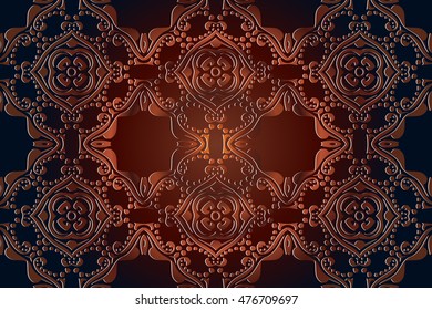 abstract decorative floral pattern element of the weave embossed symmetrical shape bronze color lines