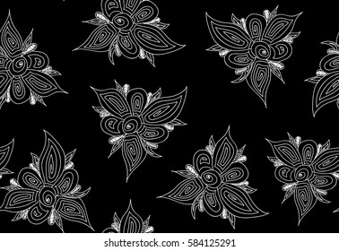 Abstract decorative floral seamless pattern with figured flowers and lacy petals