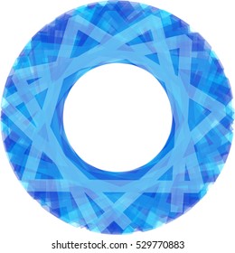 Abstract decorative floral spirograph circular element. Vector shape. Blue frame.