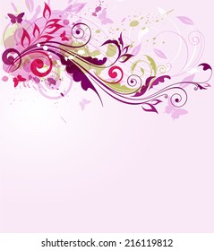 Abstract decorative floral vector background with butterflies