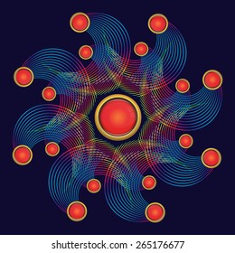 Abstract decorative flower design with red buttons