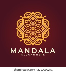 Abstract decorative flower mandala logo template, Swirl logo sign in ornamental arabic style, Minimalist floral logo design for boutique, spa, yoga, meditation