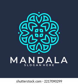 Resumen de la plantilla del logotipo de flor mandala decorativa, símbolo del logotipo de Swirl en estilo árabe ornamental, diseño del logotipo floral minimalista para boutique, spa, yoga, meditación