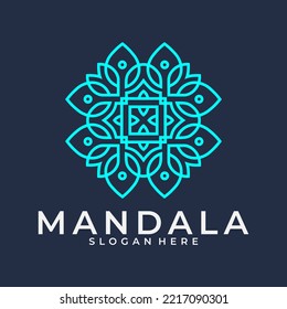 Abstract decorative flower mandala logo template, Swirl logo sign in ornamental arabic style, Minimalist floral logo design for boutique, spa, yoga, meditation