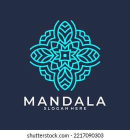 Abstract decorative flower mandala logo template, Swirl logo sign in ornamental arabic style, Minimalist floral logo design for boutique, spa, yoga, meditation