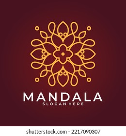 Abstract decorative flower mandala logo template, Swirl logo sign in ornamental arabic style, Minimalist floral logo design for boutique, spa, yoga, meditation