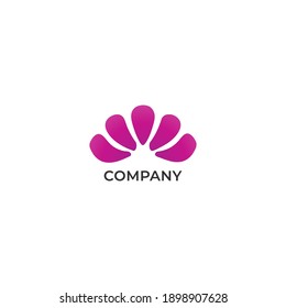 Abstract decorative flower petals logo design template isolated on white background. Radiance energi vector illustration. Purple violet gradient color.