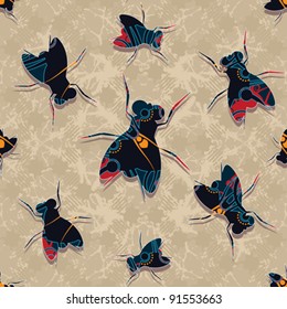 Abstract decorative fly family on the wall. Seamless pattern. Vector.