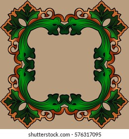 Abstract decorative frame with floral elements Green border frame deco vector art simple