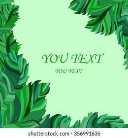 Abstract decorative frame from stylized green contoured light bird feathers. Vector illustration.