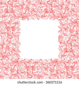 Abstract decorative frame with waves and hearts. Vector illustration of abstract doodle pattern for backgrounds, mock ups, greeting card, posters, invitations 