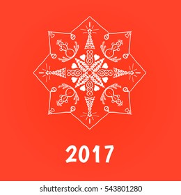 Abstract decorative frame with winter motifs. 2017 new year card. Vector illustration.