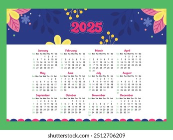 Abstract decorative geometric 2025 New Year Calendar template grid style 