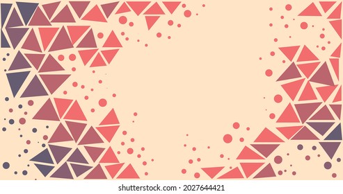 Abstract decorative geometric background of red blue triangles and dots. Beautiful modern vector screensaver.