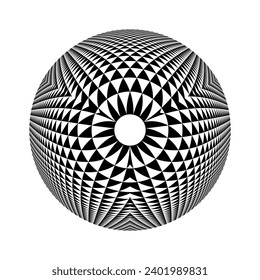 Abstract Decorative Geometric Circle Spherical Op Art Black and White Pattern with 3D Illusion Effect. Vector Illustration.