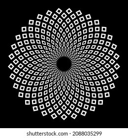 Abstract decorative geometric circle white pattern on black background. Vector art.