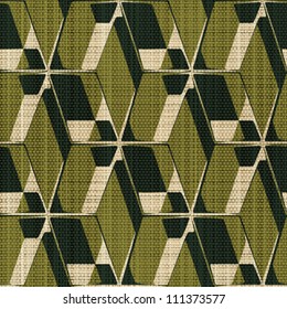 Abstract decorative geometric construction printed on textured linen canvas background. Seamless pattern. Vector.
