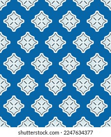 Abstract Decorative Geometric Diamonds Tile Style Interior Concept Cross Trendy Fashion Colors Perfect for Allover Fabric Print or Wrapping Paper Blue White Tones