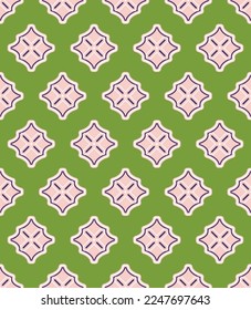 Abstract Decorative Geometric Diamonds Tile Style Interior Concept Cross Trendy Fashion Colors Perfect for Allover Fabric Print or Wrapping Paper Bright Green Pastel Pink Tones