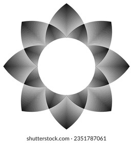 Abstract Decorative Geometric Halftone Radial Pattern in Flower Shape. Vector Art.