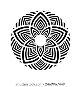 Abstraktes dekoratives geometrisches Radialkreisfloralmuster. Rundbauelement. Vektorgrafik.