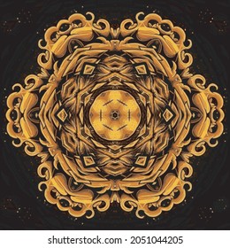 Abstract decorative gold multicolored texture. Bright flower. Kaleidoscopic illustration seamless