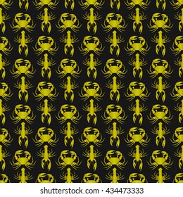 Abstract decorative golden crayfishes. Seamless pattern. Vector