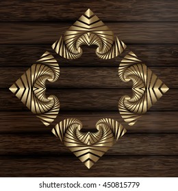 Abstract decorative golden frame on wooden horizontal plank boards