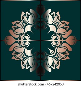 abstract decorative golden pattern asymmetrical floral vintage decor on a dark background