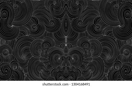 Abstract decorative handwritten vector seamless texture with curling waving lines