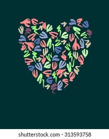 Abstract decorative heart with hand drawn elements for crafts invitation and thank you card