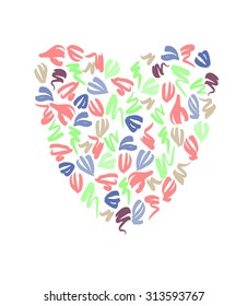 Abstract decorative heart with hand drawn elements for crafts invitation , isolated on white
