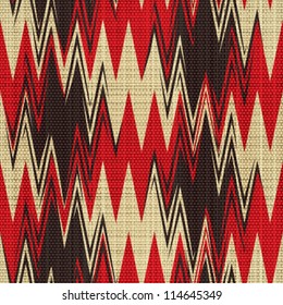 Abstract decorative herringbone zig zag shapes print on textured linen canvas fabric background. Seamless pattern. Vector.