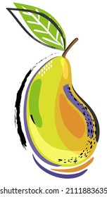 Abstract decorative  illustration of pear isolated on white background.