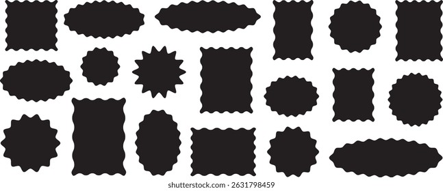 Pacote de etiquetas decorativas abstratas - Formas de emblema preto e brilhante para cupons, etiquetas de preço ou desenhos imprimíveis

