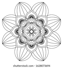Abstract Decorative Mandala for Coloring Book. Line Style. Black and White