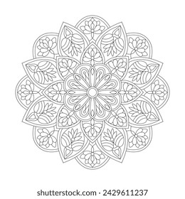 Resumen Decorativo Mandala para colorear libro de la página para el interior del libro KDP. Pétalos pacíficos, Habilidad para relajarse, Experiencias cerebrales, Paraíso armonioso, Retratos pacíficos, Belleza floreciente, diseño de mandala.