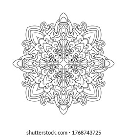 Abstract decorative mandala with small and middle pattern on white isolated background. For coloring book pages.
