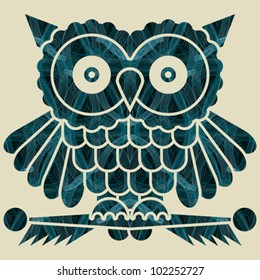 Abstract decorative network textured night owl. Vector.