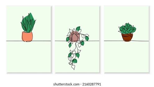 Abstract decorative one line flower poster, picture, art. Wall art posters with home flowers. Vector poster.