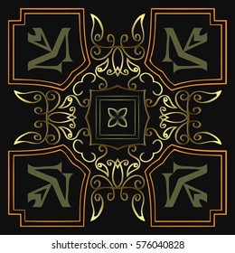 abstract decorative oriental element symmetrical gold pattern woven lines for design with monogram