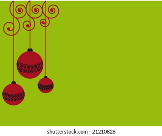 Abstract decorative ornament with Christmas balls over a green background