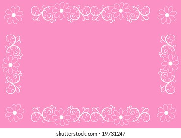 Abstract Decorative Ornamental Frame with Flowers and swirls over a pink background