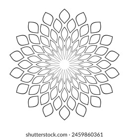 Abstract Decorative Outline Circle Radial Floral Pattern. Round Design Element. Vector Art.