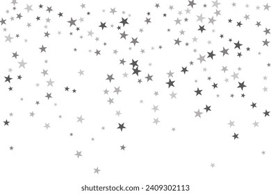 Abstract decorative pattern. Beautiful realistic banner with silver star of confetti on white background. Greeting card template. White background. Realistic vector illustration. 