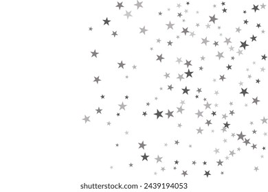 Abstract decorative pattern. Beautiful realistic banner with silver star of confetti on white background. Greeting card template. White background. Realistic vector illustration. 