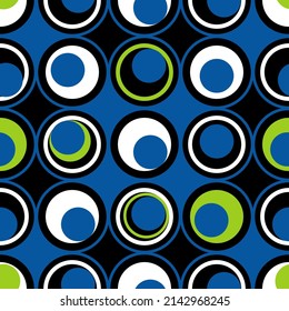 Abstract decorative pattern with circles on blue and black background. Vector illustration can be used for backgrounds, motifs, textile, wallpapers, fabrics, gift wrapping, templates.
