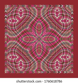 Abstract decorative pattern with geometric shapes and colorful lines.  Square design element can be used for backgrounds, textile, wallpapers, gift wrapping, pillow, templates, shawl and tile. Vector