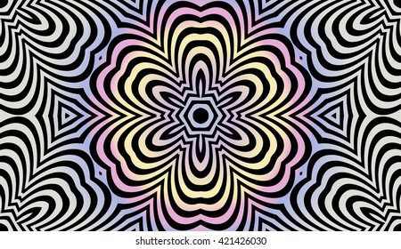 abstract decorative pattern of geometric spiral line elements in the form of oval circles on a color gradient light spectrum
