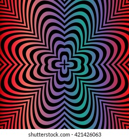 abstract decorative pattern of geometric spiral line elements in the form of lozenges on the color gradient of the spectrum